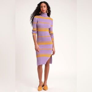 Moon River Julissa Lavender Striped Turtleneck Sweater Dress Size Small NWT